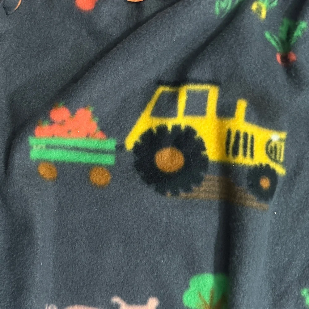 NWOT Security Blanket Gray & Orange Fleece Lovie, Farmer Pig & Tractor Design